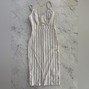 Striped White and Navy Midi Dress